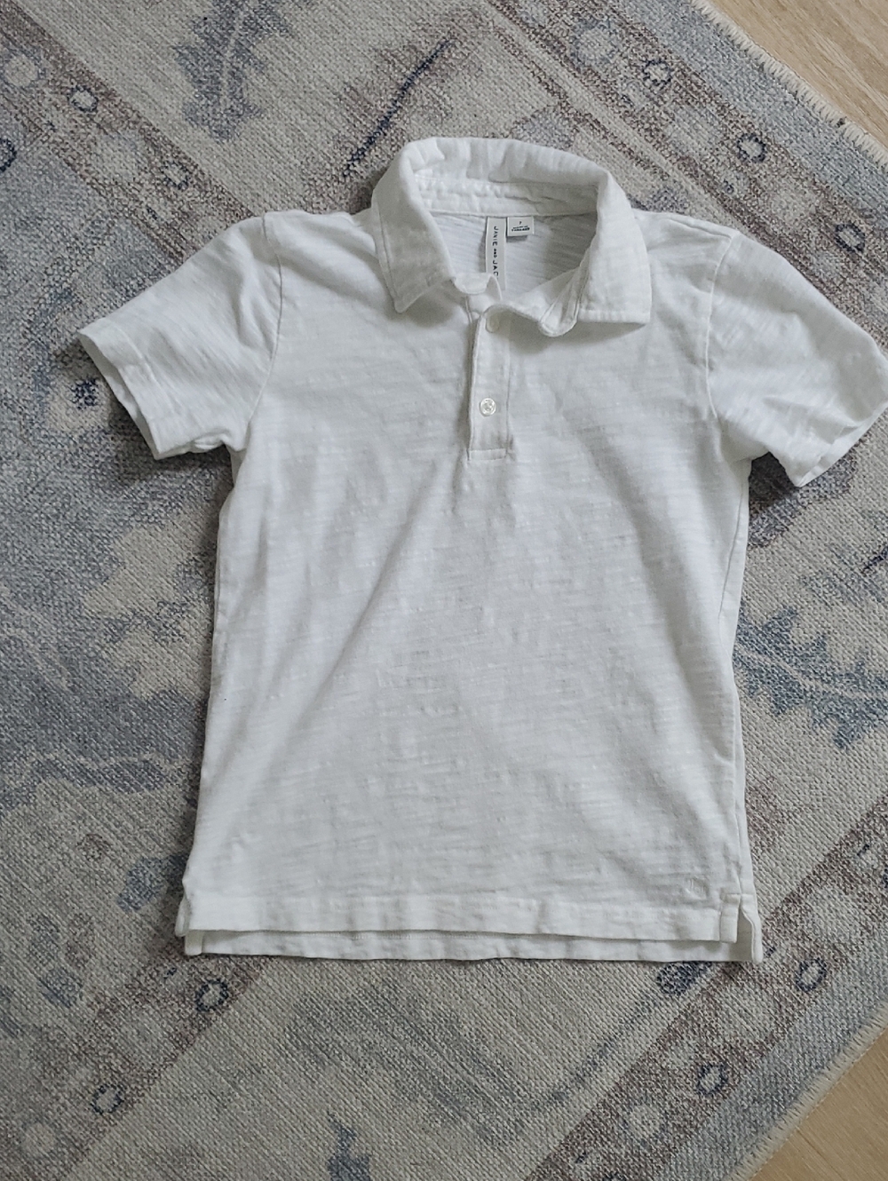 Janie and Jack Boys Slub Cotton Short Sleeve Polo Shirt White Sz7